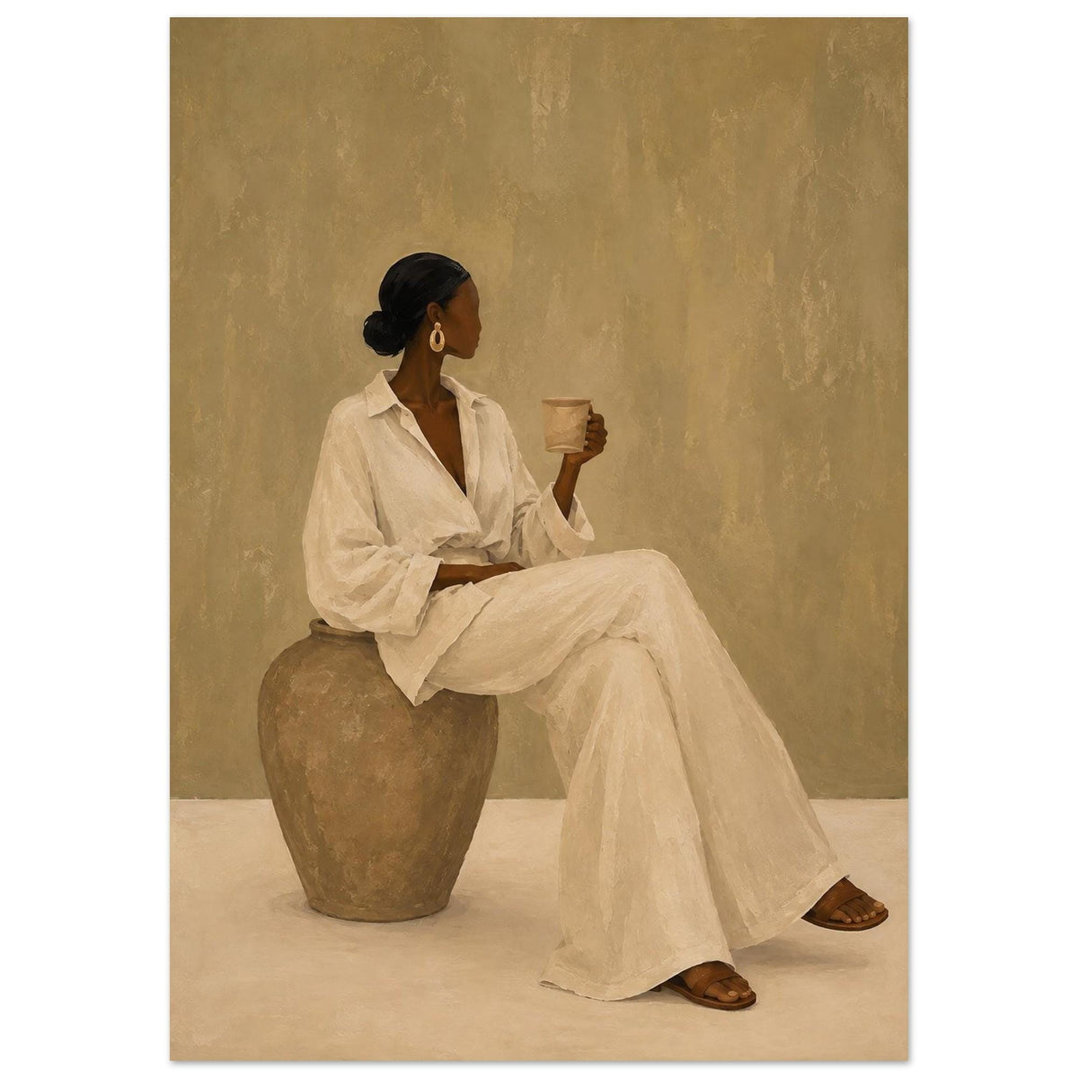 Black Woman Wall Art, Neutral African American Portrait, Modern Minimalist Decor