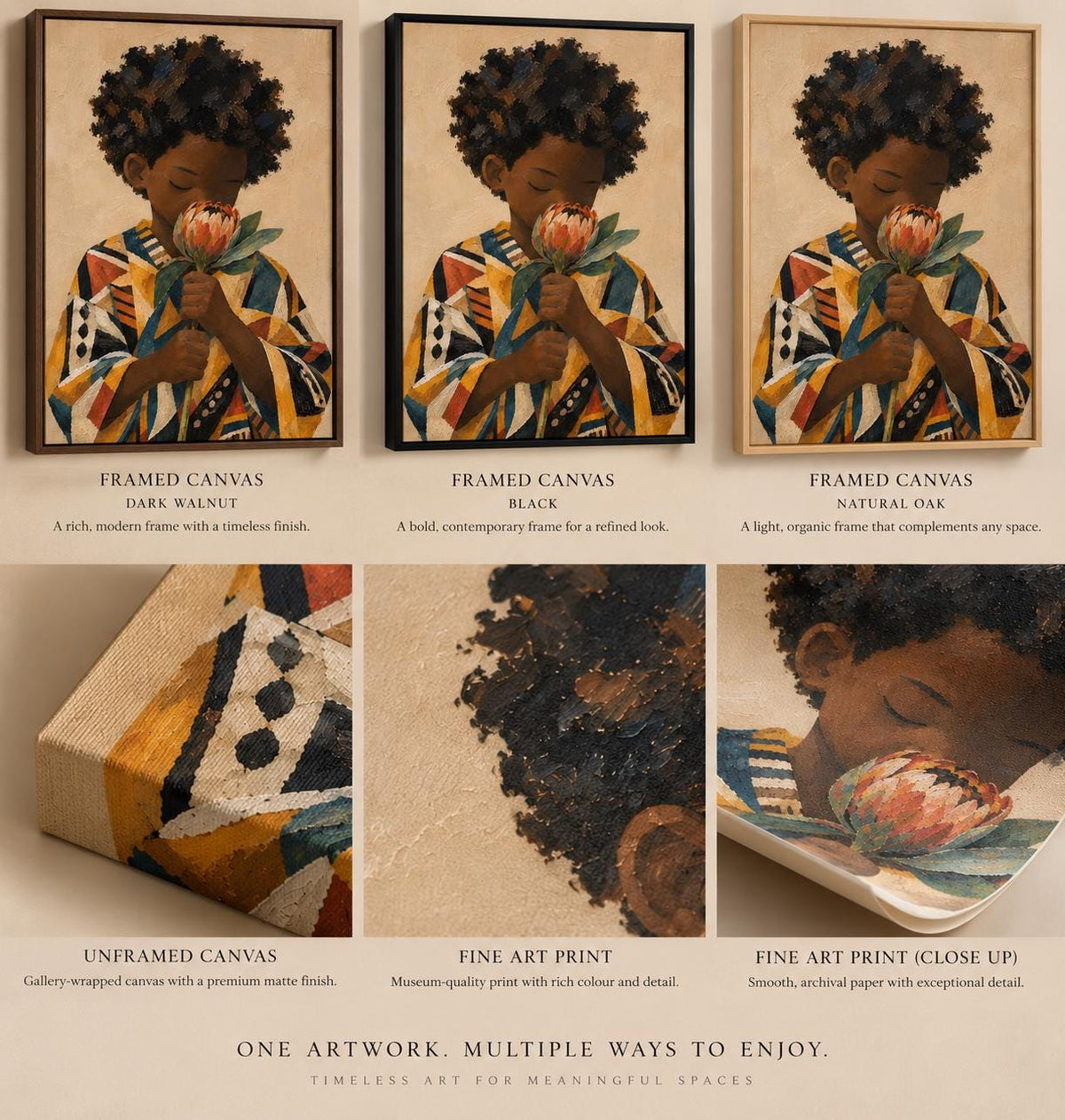 Black Boy Wall Art, African American Art, Afrocentric Art Print, Black Child Portrait, Protea Flower Art, African Home Decor