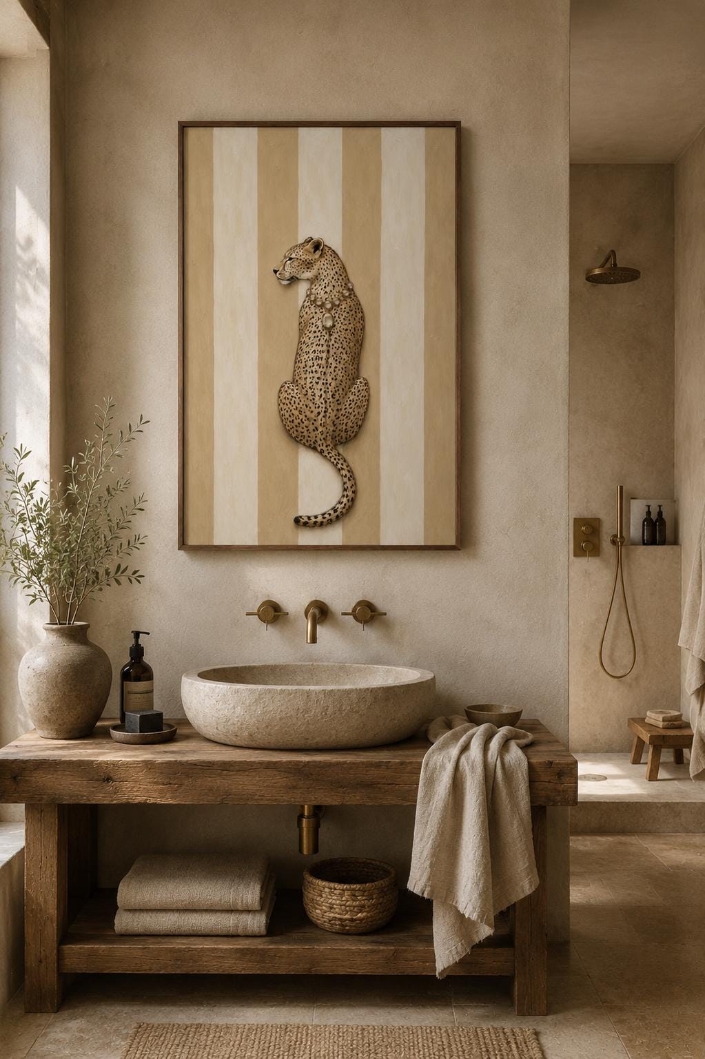 Afrocentric Leopard Wall Art, Neutral Safari Print, Minimalist African Decor
