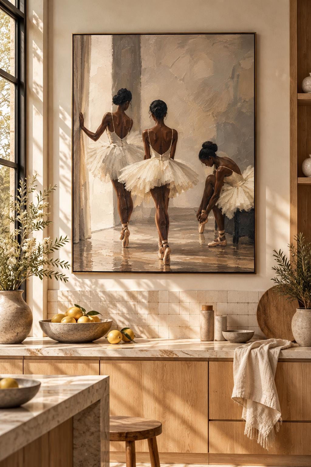 Black Ballerina Wall Art, Ballet Dancer Print, Black Girl Ballet Art, Neutral Ballerina Decor, Fine Art Print, Framed Canvas, Dancer Gift