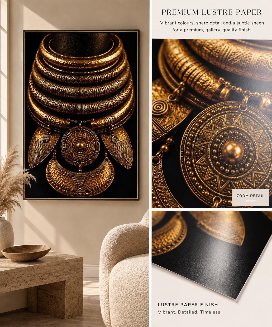 African Tribal Gold Statement Poster, Ashanti Inspired Luxury Wall Art *Glossy Finish