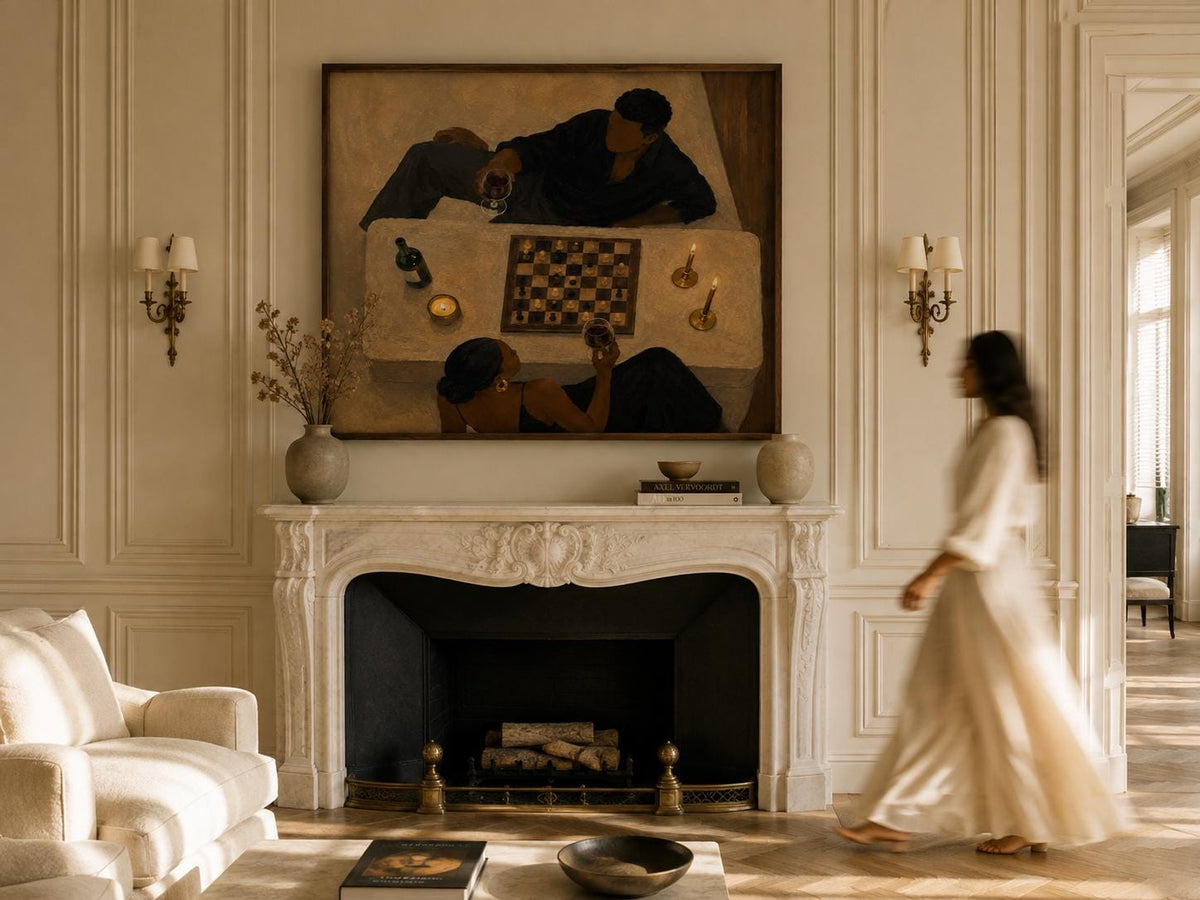 Black Couple Wall Art, Romantic African American Art, Luxury Neutral Decor