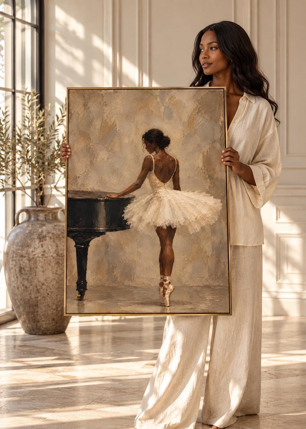 Black Ballerina Wall Art, Ballet Dancer Print, Black Woman Art, Neutral Beige Wall Decor