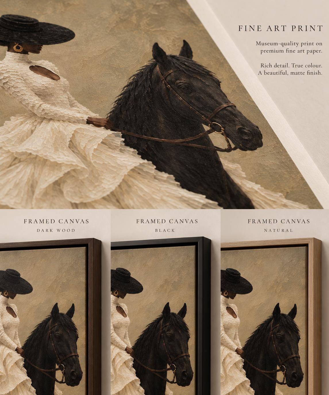 Afrocentric Horse Rider — The Ivory Rider II ,Black woman FashionArt , Neutral Equestrian Decor