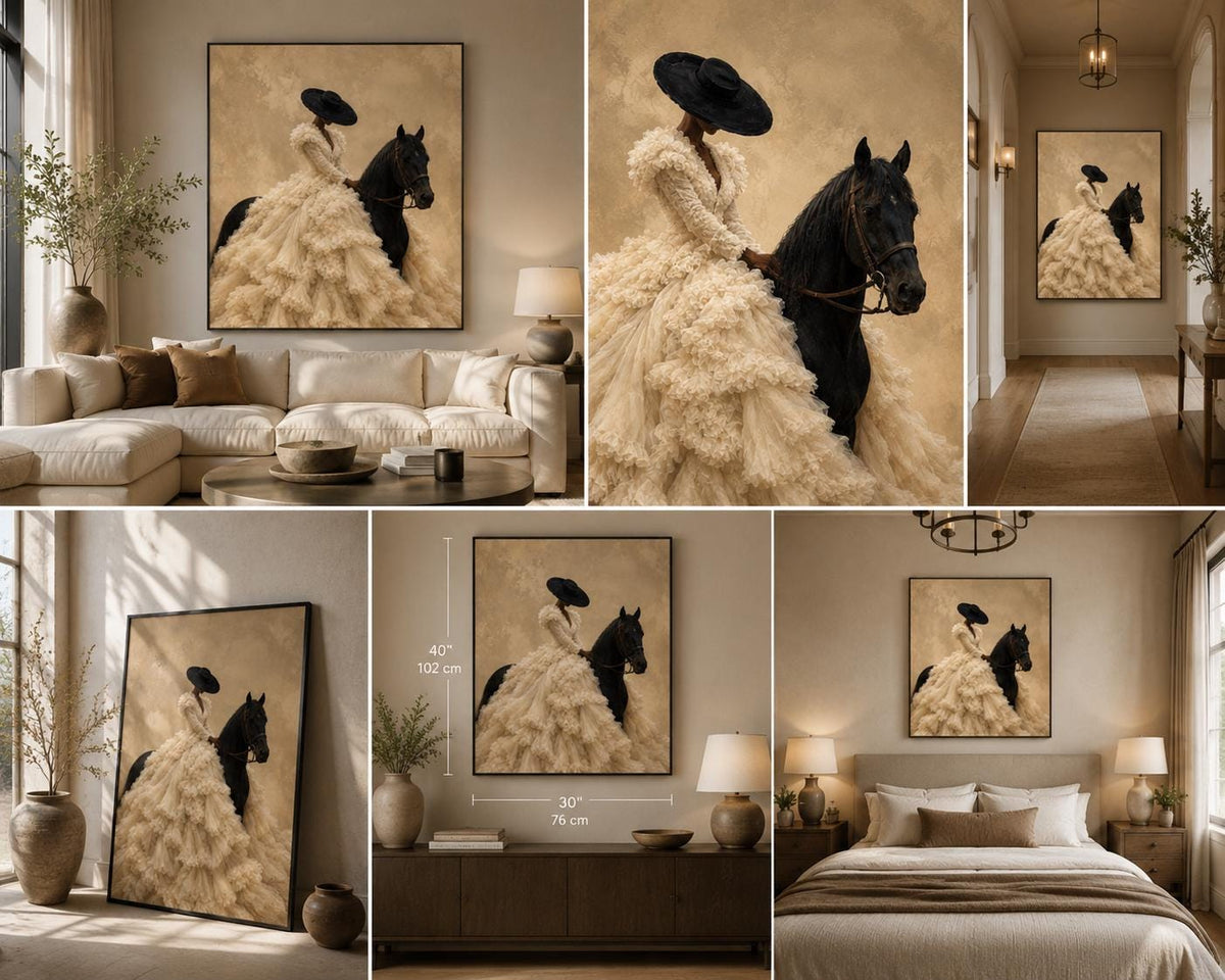 Afrocentric Horse Rider Print, Black Woman Fashion Art, Neutral Equestrian Decor