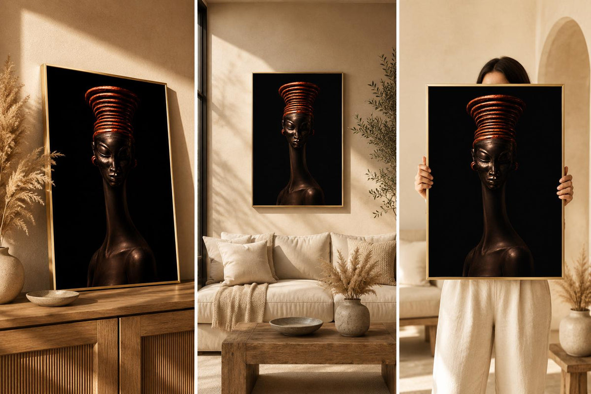 African Queen Wall Art, Afrocentric Modern Portrait, Black Woman Canvas Decor