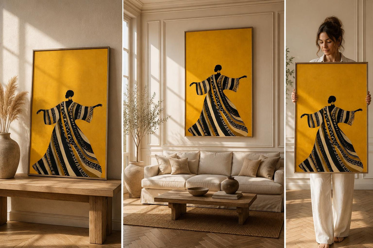 African Woman Art, Afrocentric Yellow Statement Print, Contemporary Decor