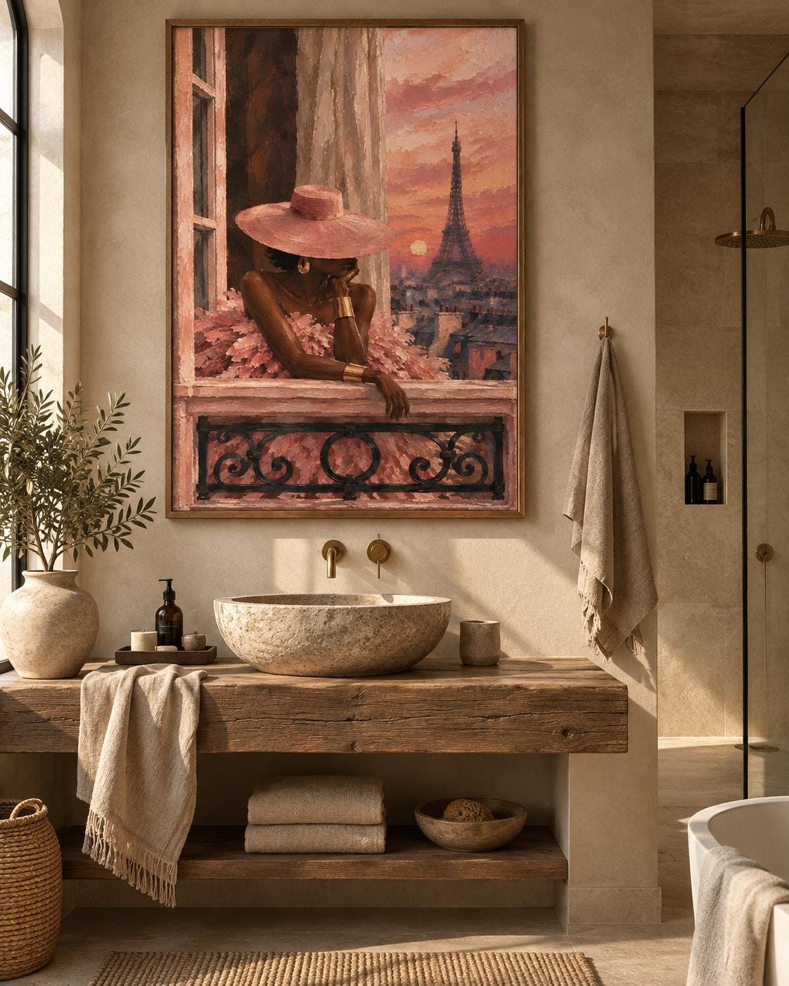 Black woman Paris Wall Art , Afrocentric Fashion Print