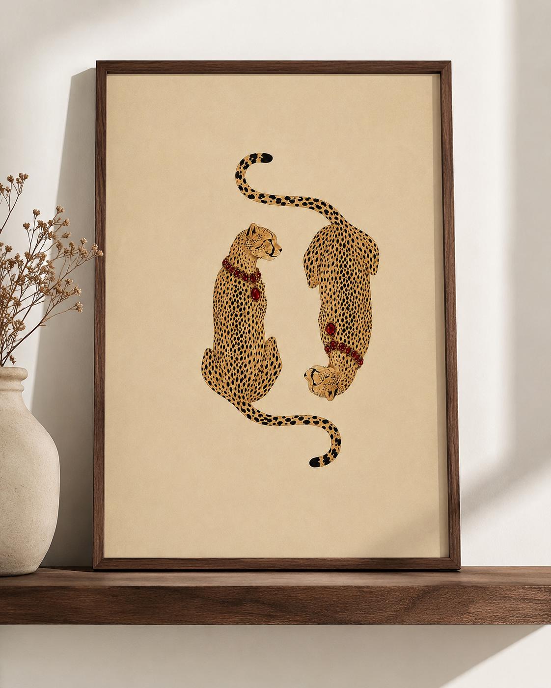 Cheetah Wall Art, Two Leopards, Ruby Jewelry, Neutral Safari Painting