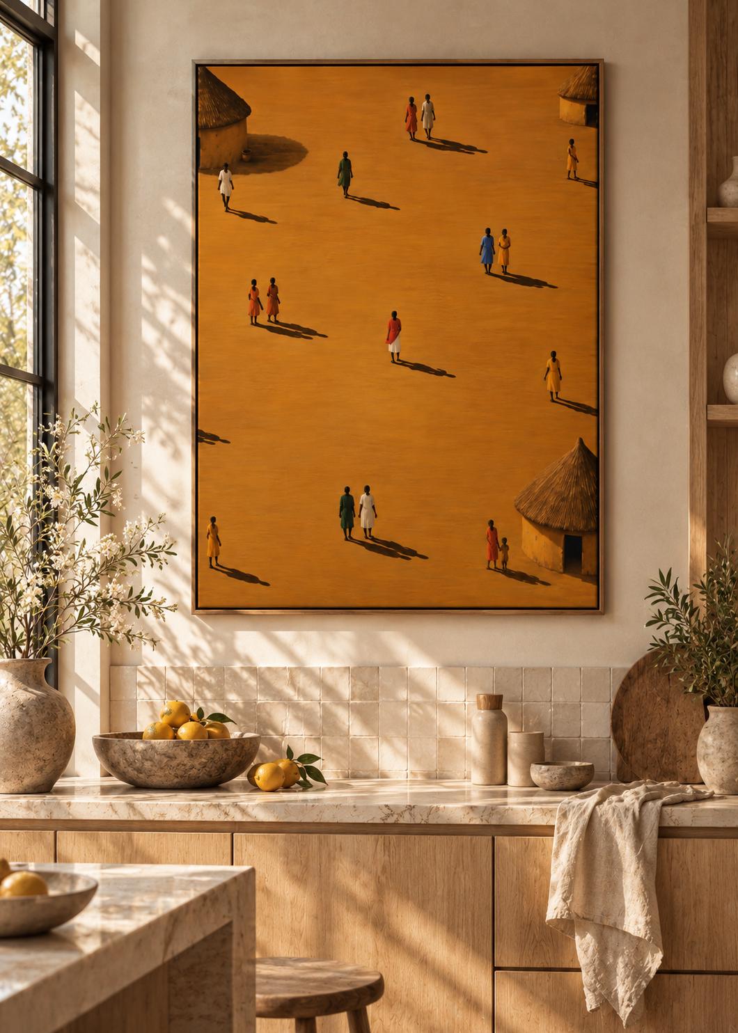 African Village Wall Art, Black African Wall Decor, African Landscape Print, Earthy Neutral Art