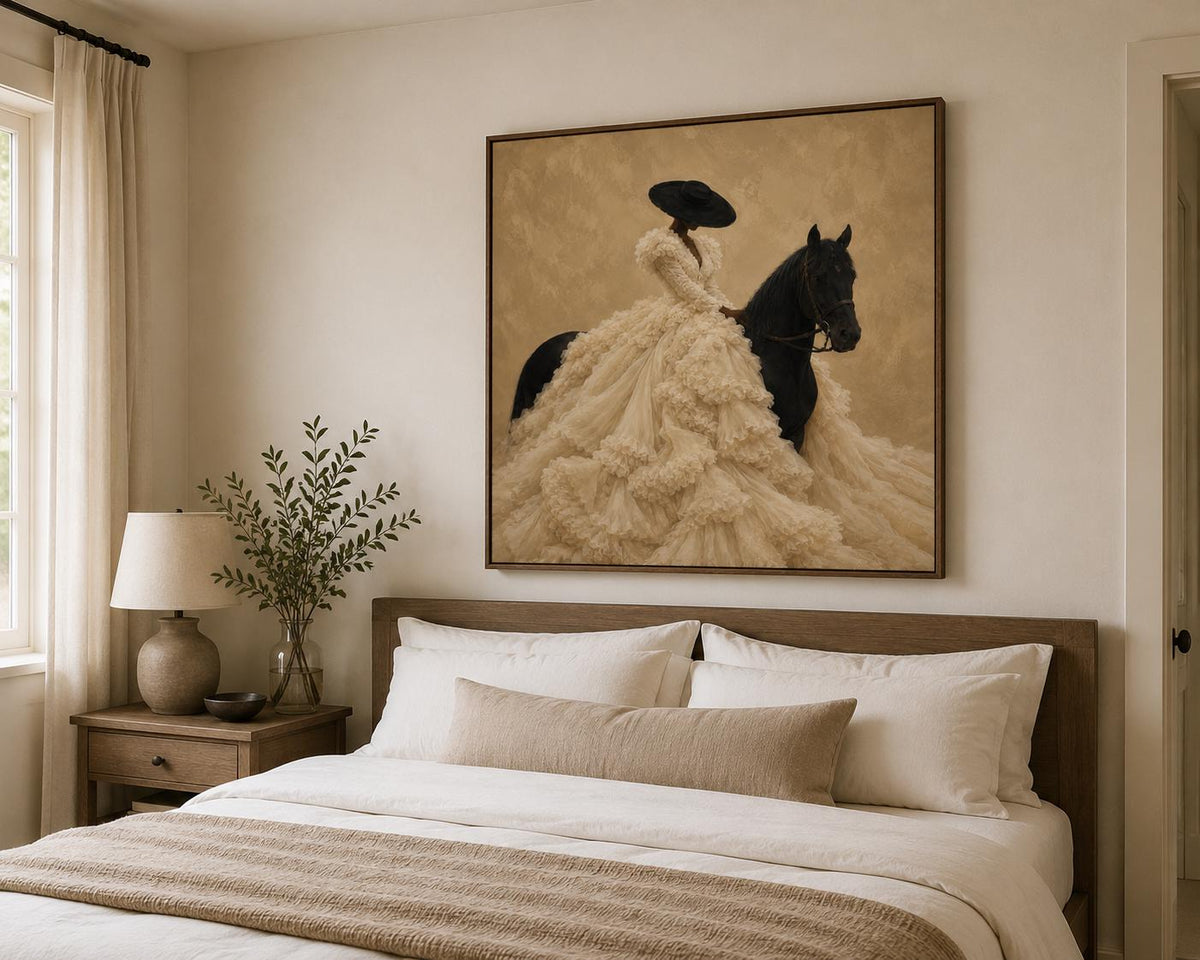 Afrocentric Horse Rider Print, Black Woman Fashion Art, Neutral Equestrian Decor