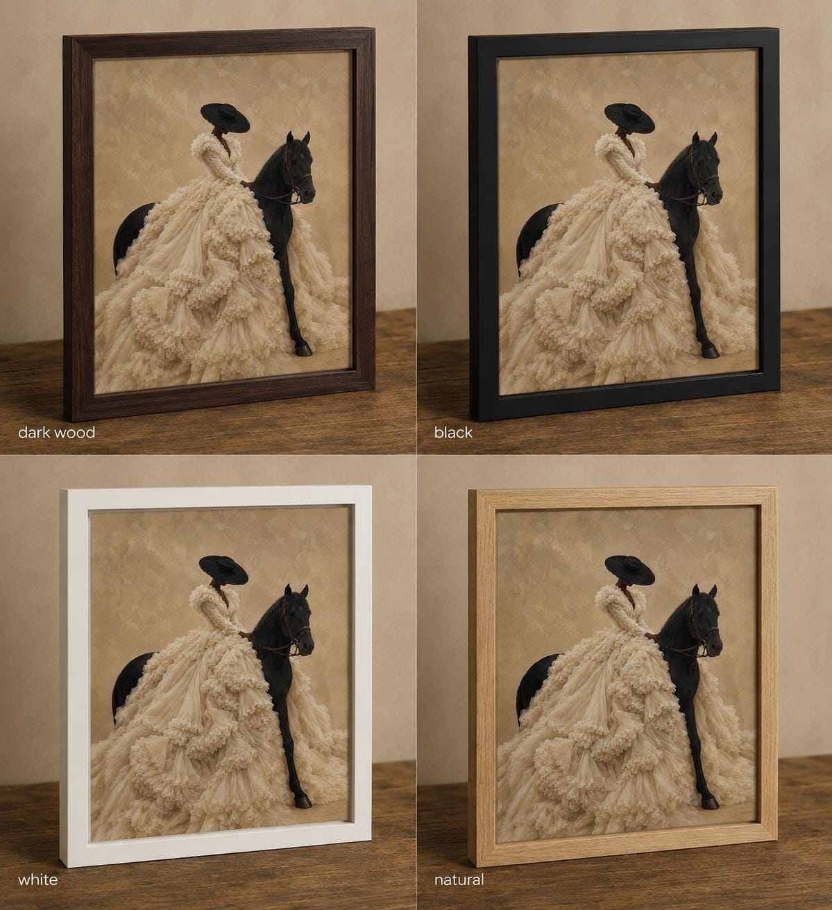 Afrocentric Horse Rider Print, Black Woman Fashion Art, Neutral Equestrian Decor