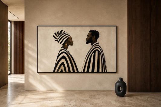 African Couple Wall Art, Black Love Painting, Afrocentric Profile Decor