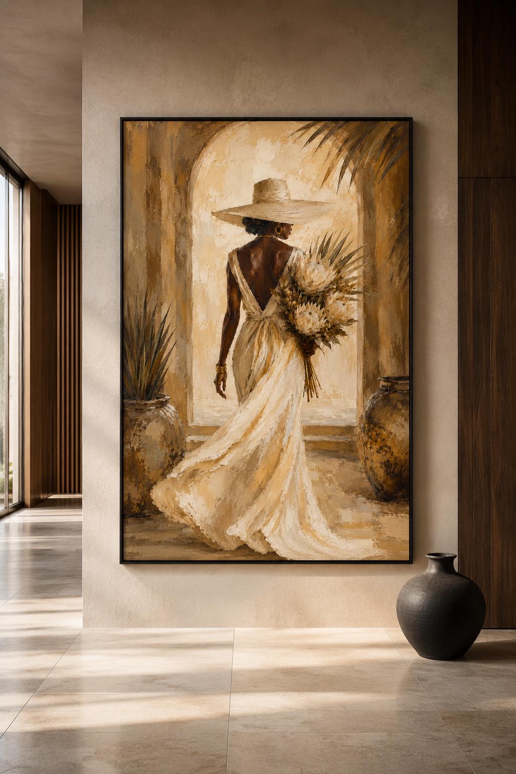 African Woman Wall Art Print | Neutral Boho Afrocentric Painting, Elegant Decor