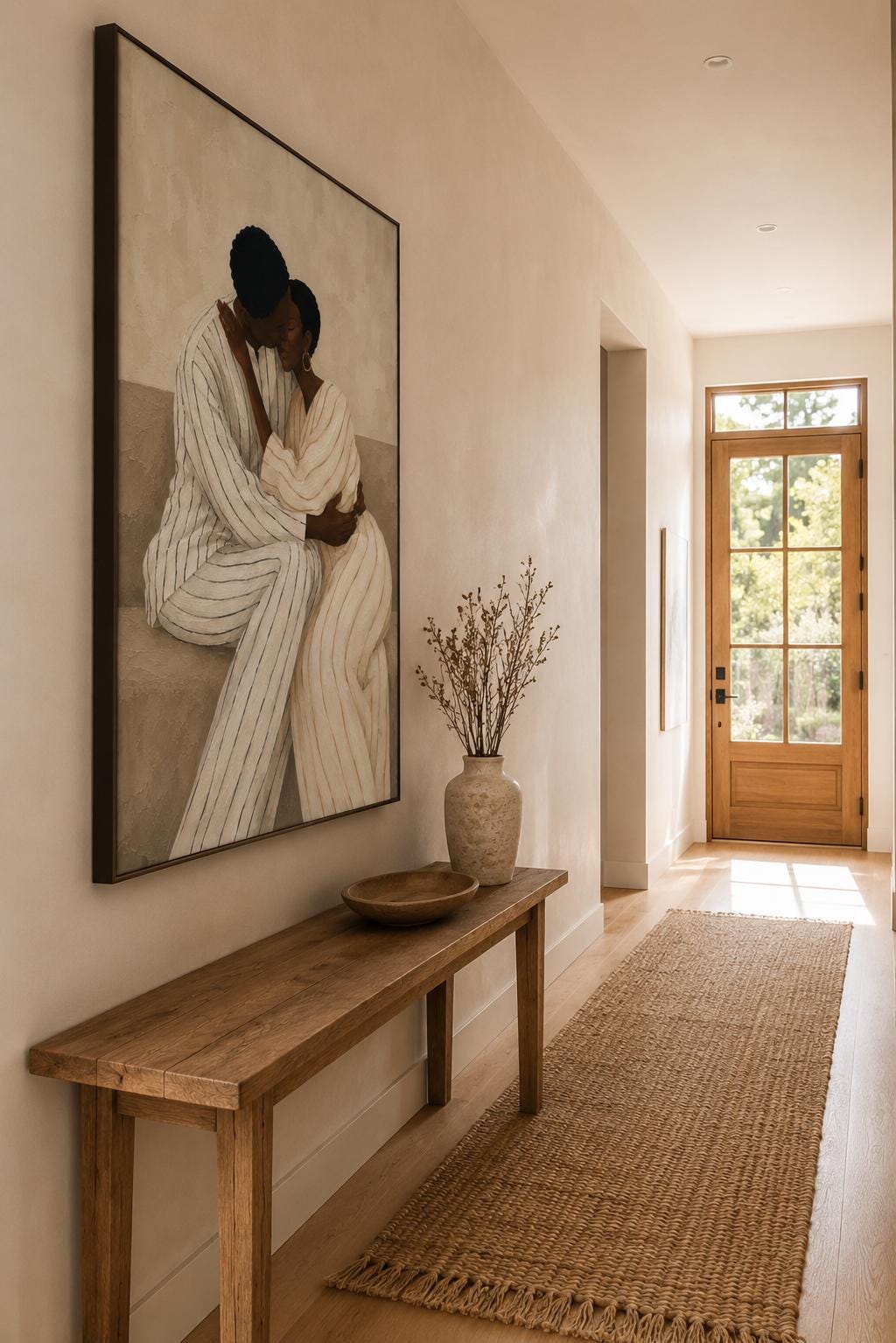 Afrocentric Couple Wall Art, Romantic Black Love Print, Beige Modern Home Decor