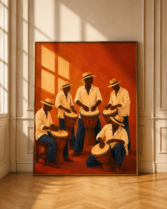 African Drummer Wall Art, Terracotta Cultural Print, Contemporary Ethnic Decor