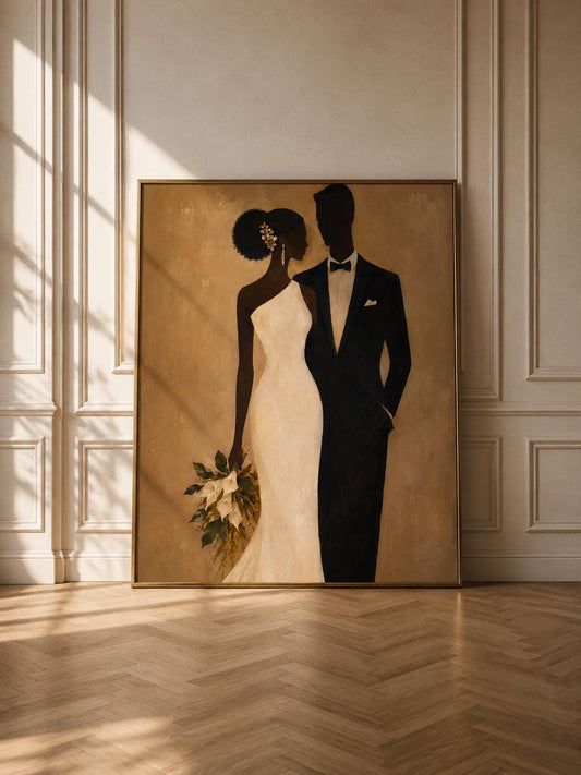 Afrocentric Wedding Couple Art, Elegant Black Bride Groom Print, Modern Neutral Decor