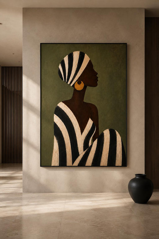 Woman Afrocentric Wall Art: Female Figure Black Painting Print, Emerald Green Decor