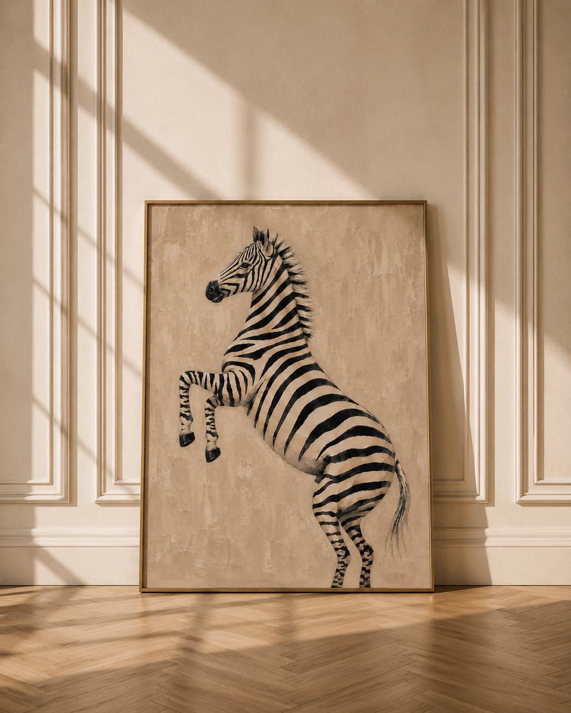 Zebra Wall Art Print, Neutral Safari Decor, Minimalist African Wildlife