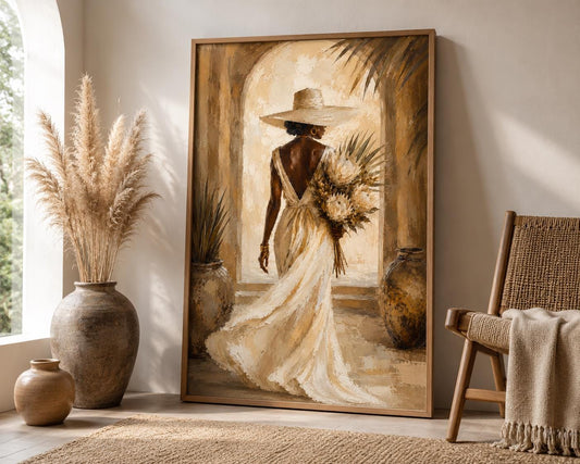 African Woman Wall Art Print | Neutral Boho Afrocentric Painting, Elegant Decor