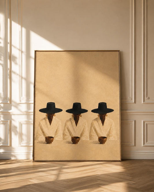 Three African Women Wall Art, Afrocentric Minimalist Print, Neutral Luxury Decor