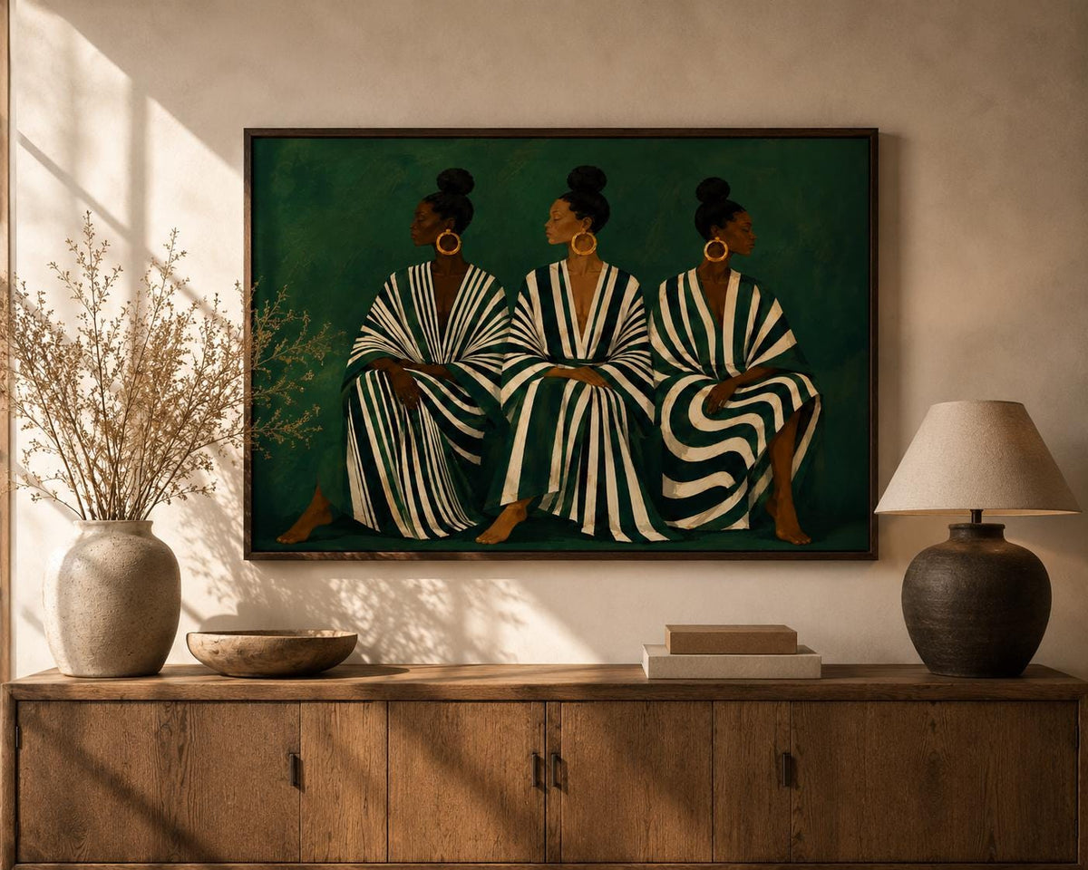 Modern Afrocentric Wall Art: Friends Black Painting, African Home Decor