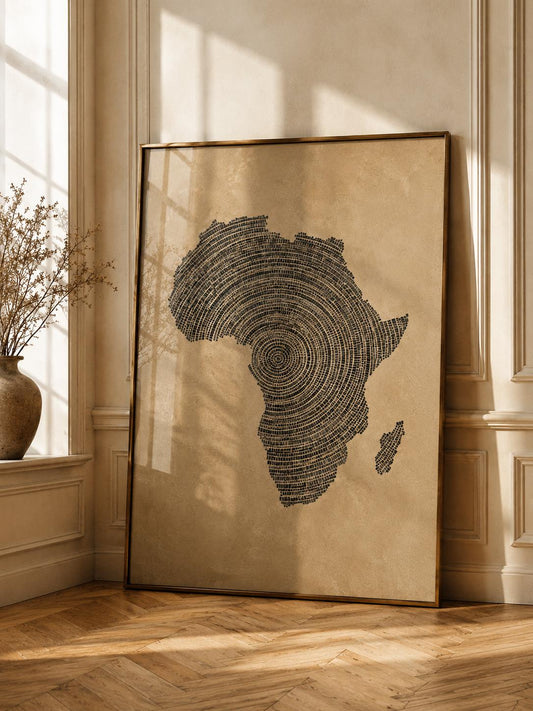 Textured Africa Map Art Print, Afrocentric Neutral Wall Decor