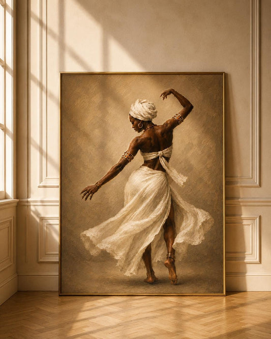 African Dancer Wall Art Print | Elegant Black Woman, Neutral Decor, Contemporary Artwork