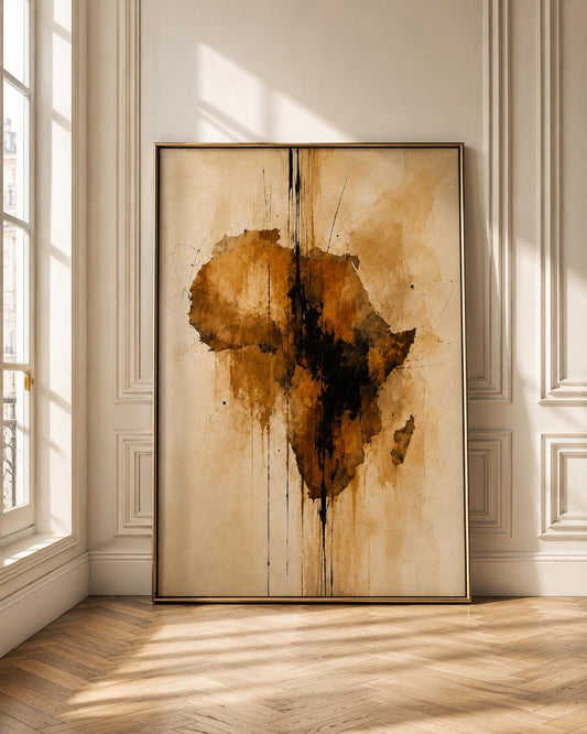Africa Map Abstract Art Print, Neutral Beige Brown Decor, Modern Minimalist Poster