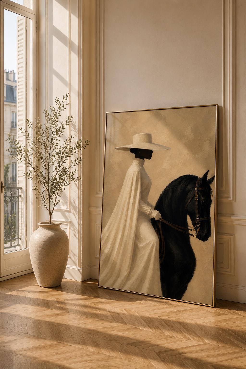 Black Woman Horse Rider Print, Afrocentric Equestrian Fashion Art
