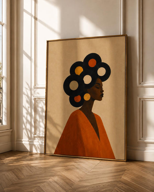 African Woman Portrait Print, Neutral Boho Afrocentric Artwork, Luxury Living Room Decor