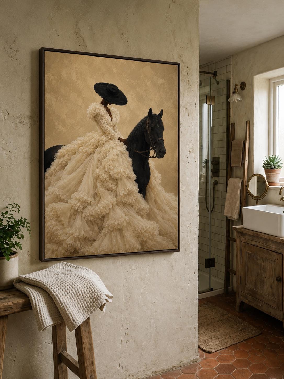 Afrocentric Horse Rider Print, Black Woman Fashion Art, Neutral Equestrian Decor