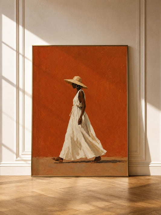 Black Woman Terracotta Print, Minimalist Afrocentric Fashion Artwork
