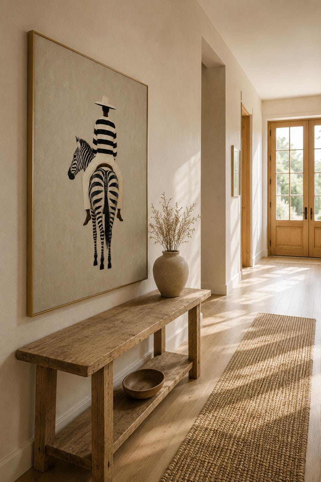Afrocentric Zebra Art Print, Black Woman Riding Zebra, Neutral Safari  Artwork