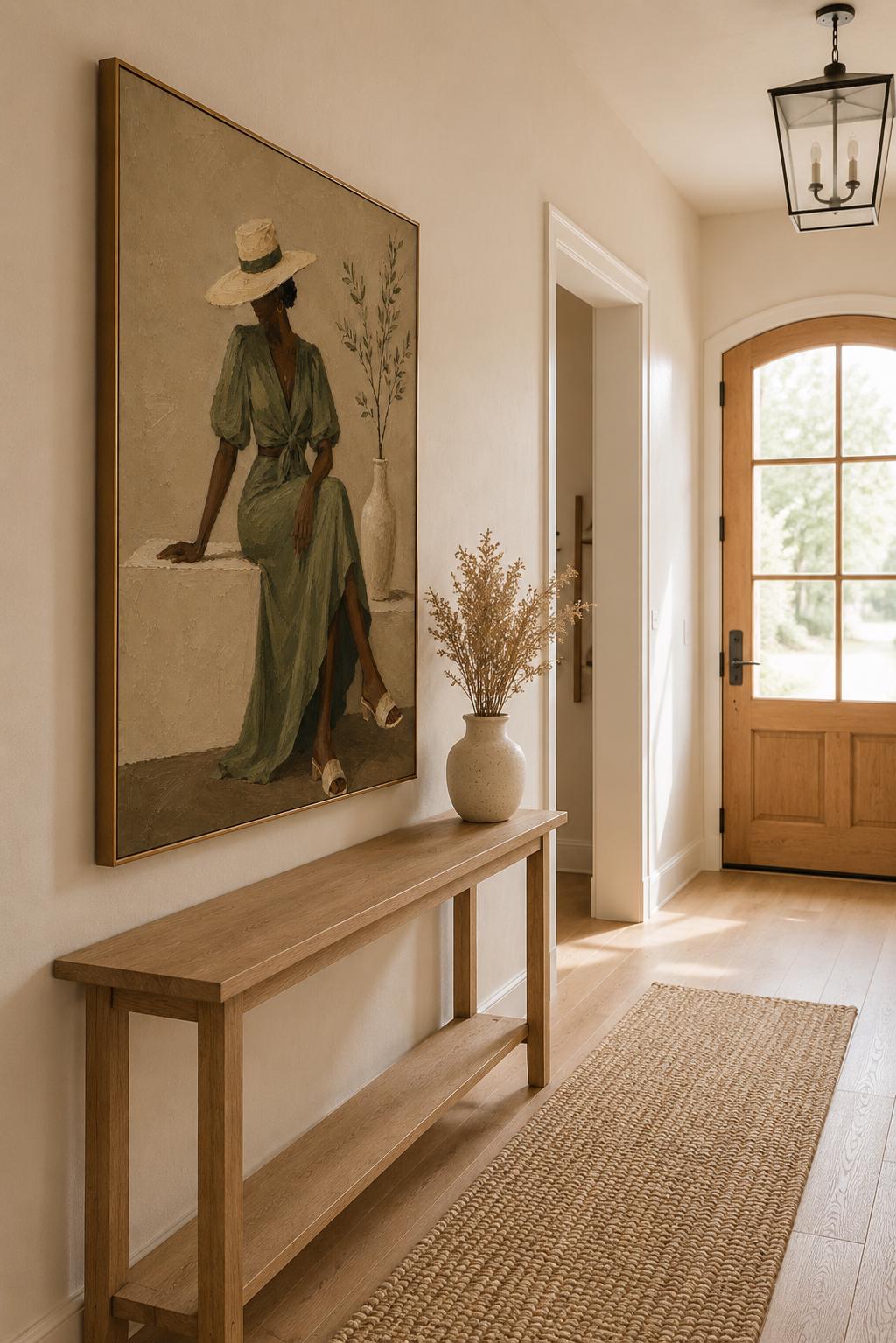 African Woman Portrait, Sage Green Dress, Boho Neutral Wall Art Print