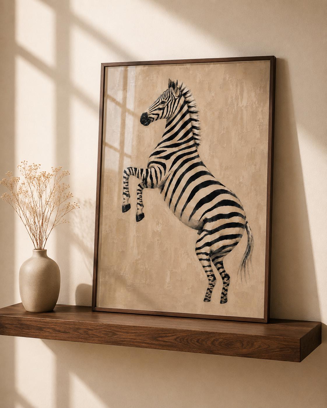 Zebra Wall Art Print, Neutral Safari Decor, Minimalist African Wildlife