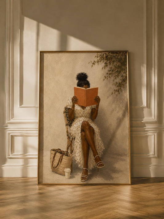 Black Woman Reading Art Print, Afrocentric Book Lover Decor