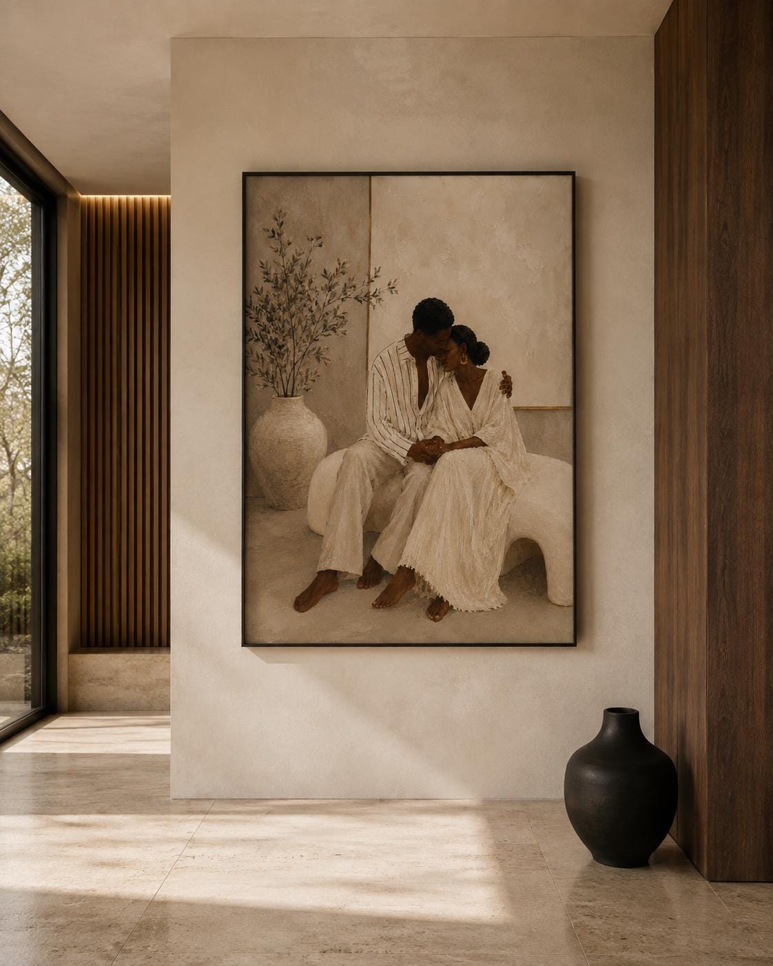 Black Couple Art Print, Romantic Wall Decor, Afrocentric Love Painting
