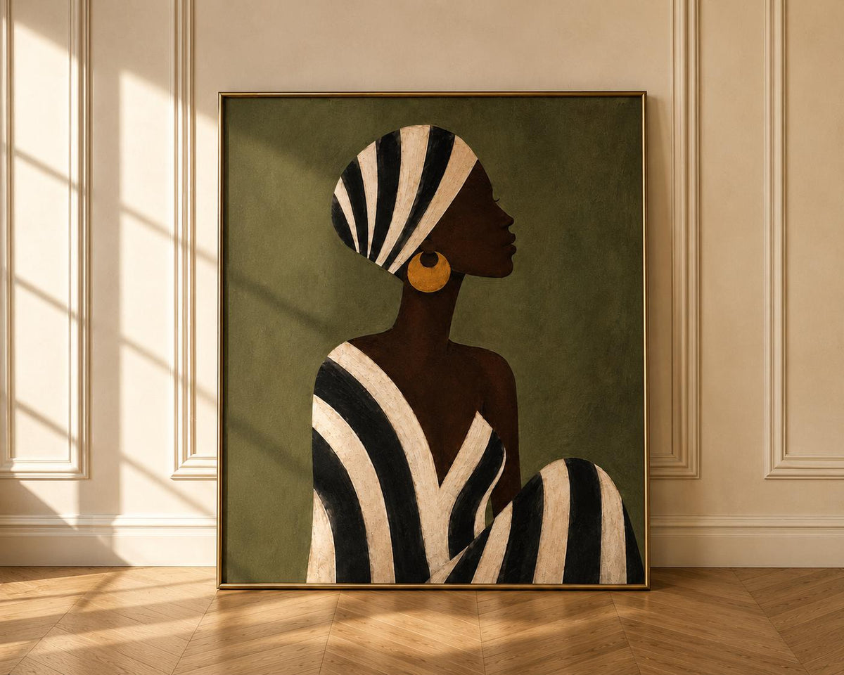 Woman Afrocentric Wall Art: Female Figure Black Painting Print, Emerald Green Decor