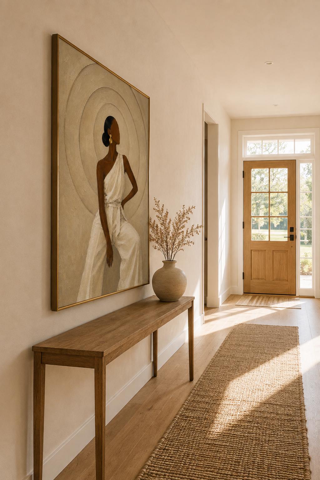 Elegant Black Woman Art Print, Afrocentric Minimalist Beige Wall Decor