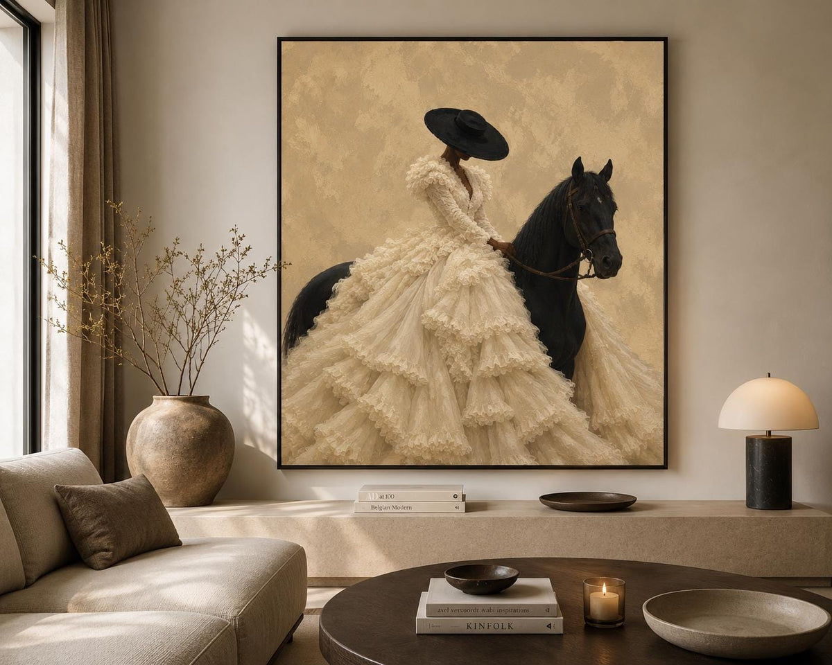 Afrocentric Horse Rider Print, Black Woman Fashion Art, Neutral Equestrian Decor