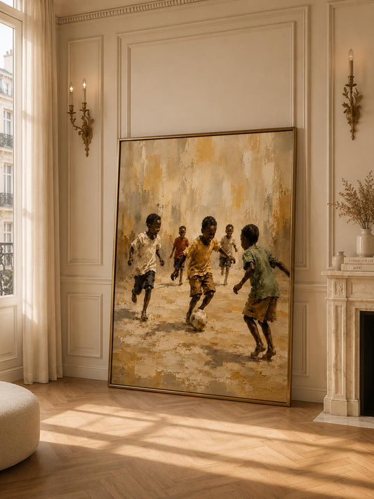 African Boys Playing Football Print,  Sports Wall Art