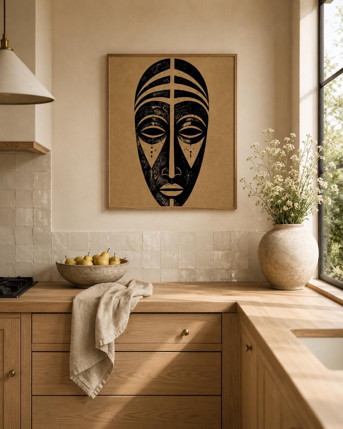 African Tribal Mask Wall Art Print, Minimalist Afrocentric Decor Poster