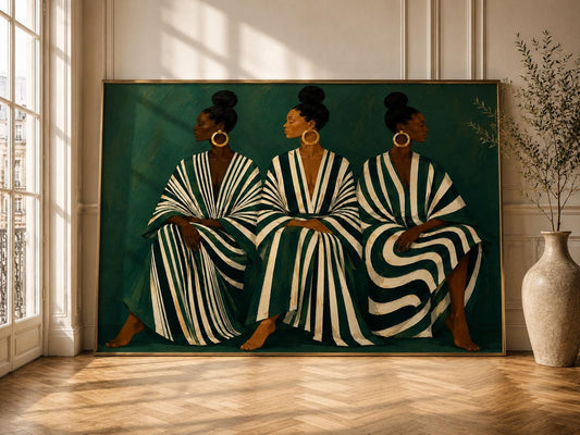 Modern Afrocentric Wall Art: Friends Black Painting, African Home Decor