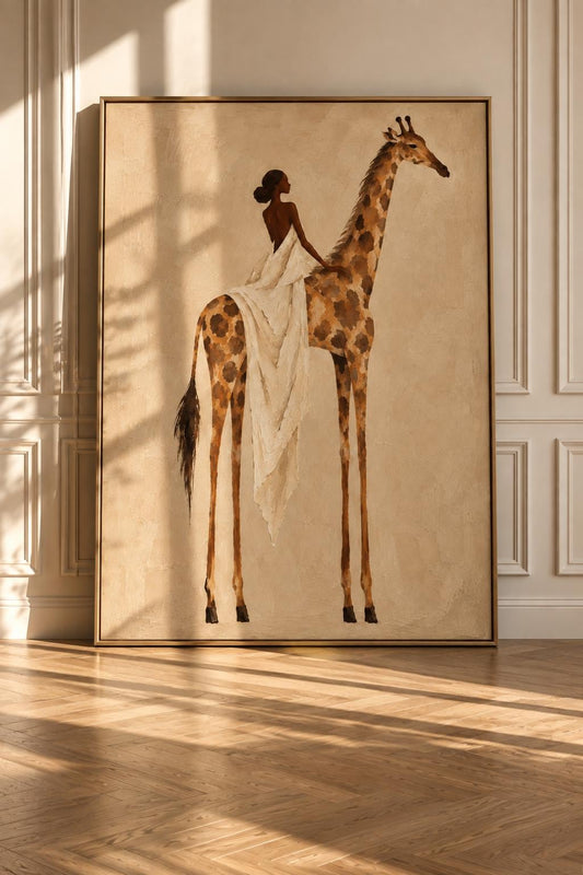 Black Woman Riding Giraffe Art Print, Afrocentric Surreal Wall Decor