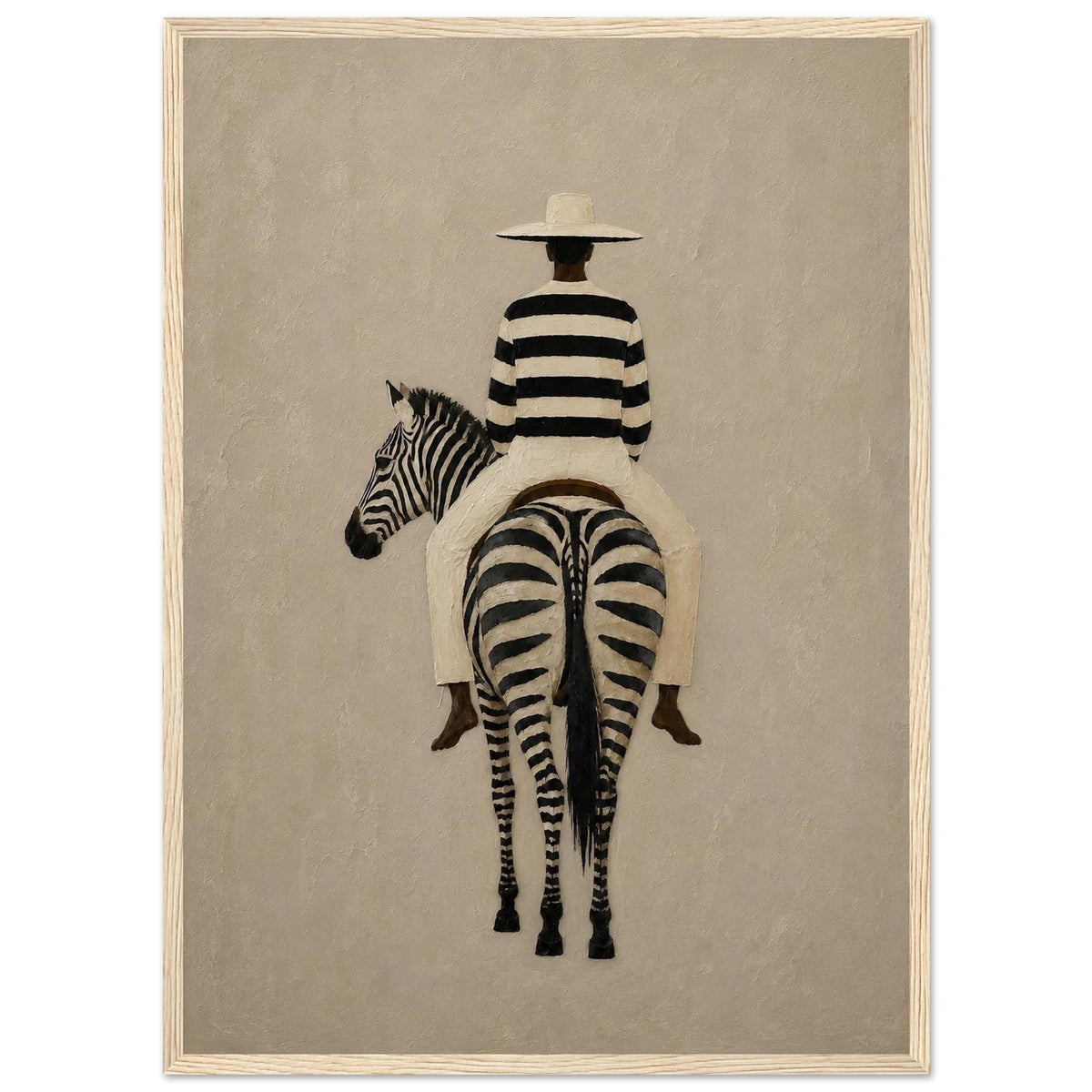 Afrocentric Zebra Art Print, Black Woman Riding Zebra, Neutral Safari  Artwork
