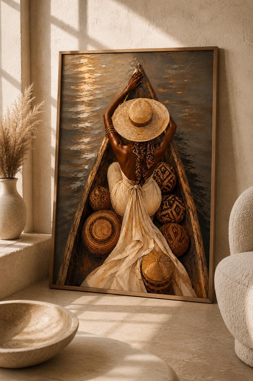 African Woman Boat Print, Afrocentric Coastal Wall Art, Melanin Beauty