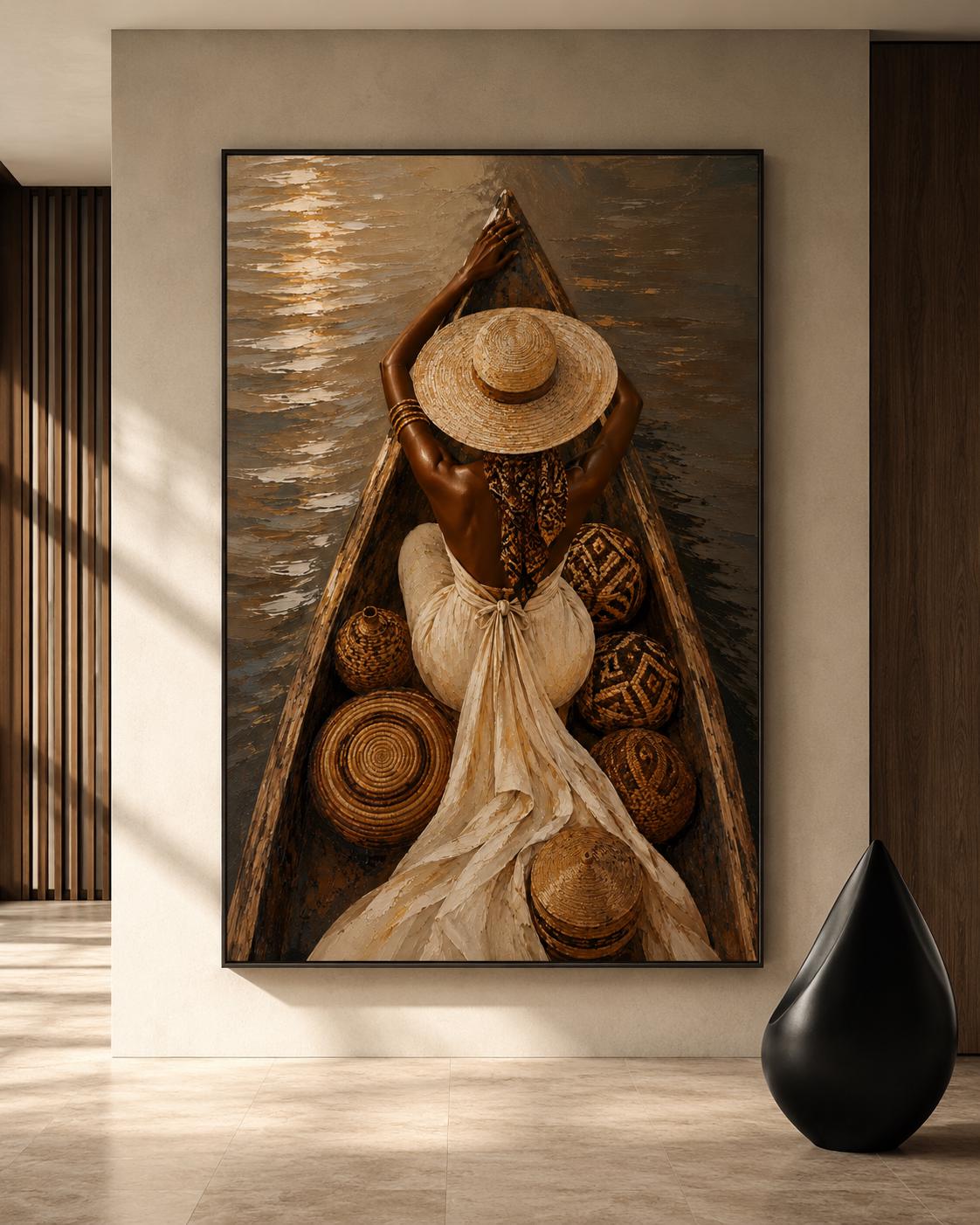 African Woman Boat Print, Afrocentric Coastal Wall Art, Melanin Beauty