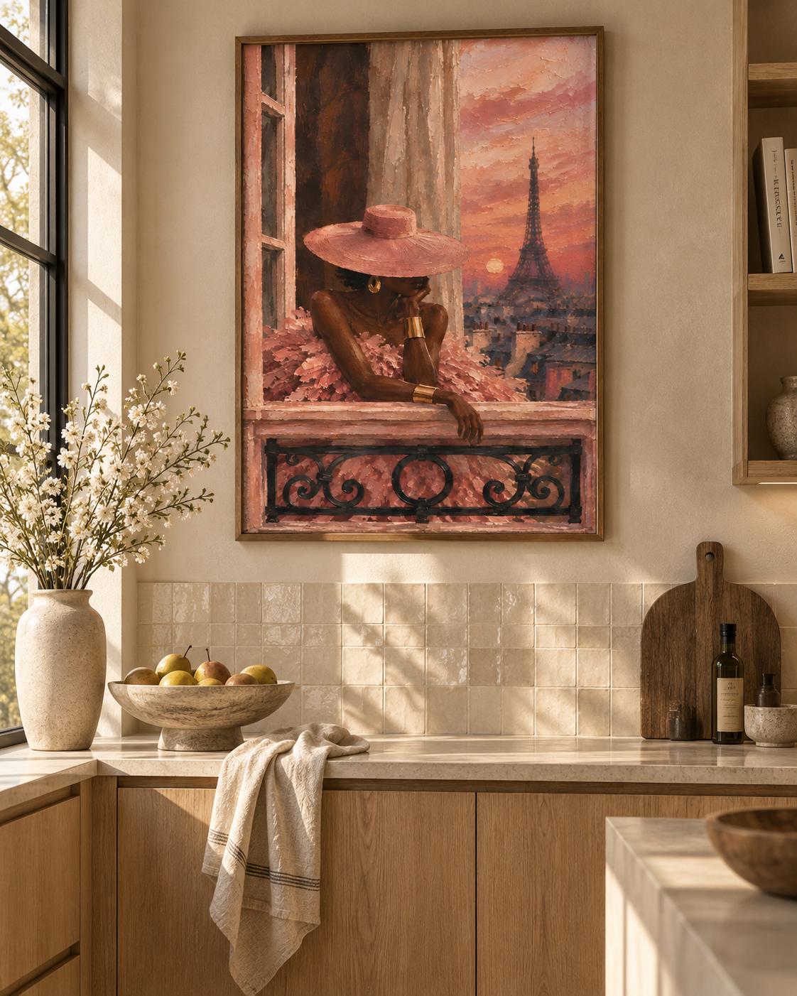 Black woman Paris Wall Art , Afrocentric Fashion Print