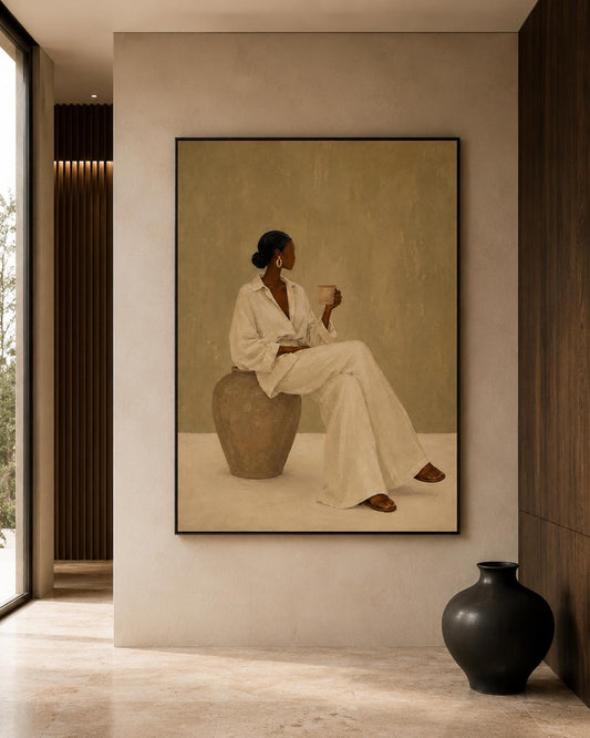 Black Woman Wall Art, Neutral African American Portrait, Modern Minimalist Decor